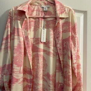 CASHMERE & CUPCAKES PINK IVORY TOILE SATIN BLOUSE SIZE LARGE